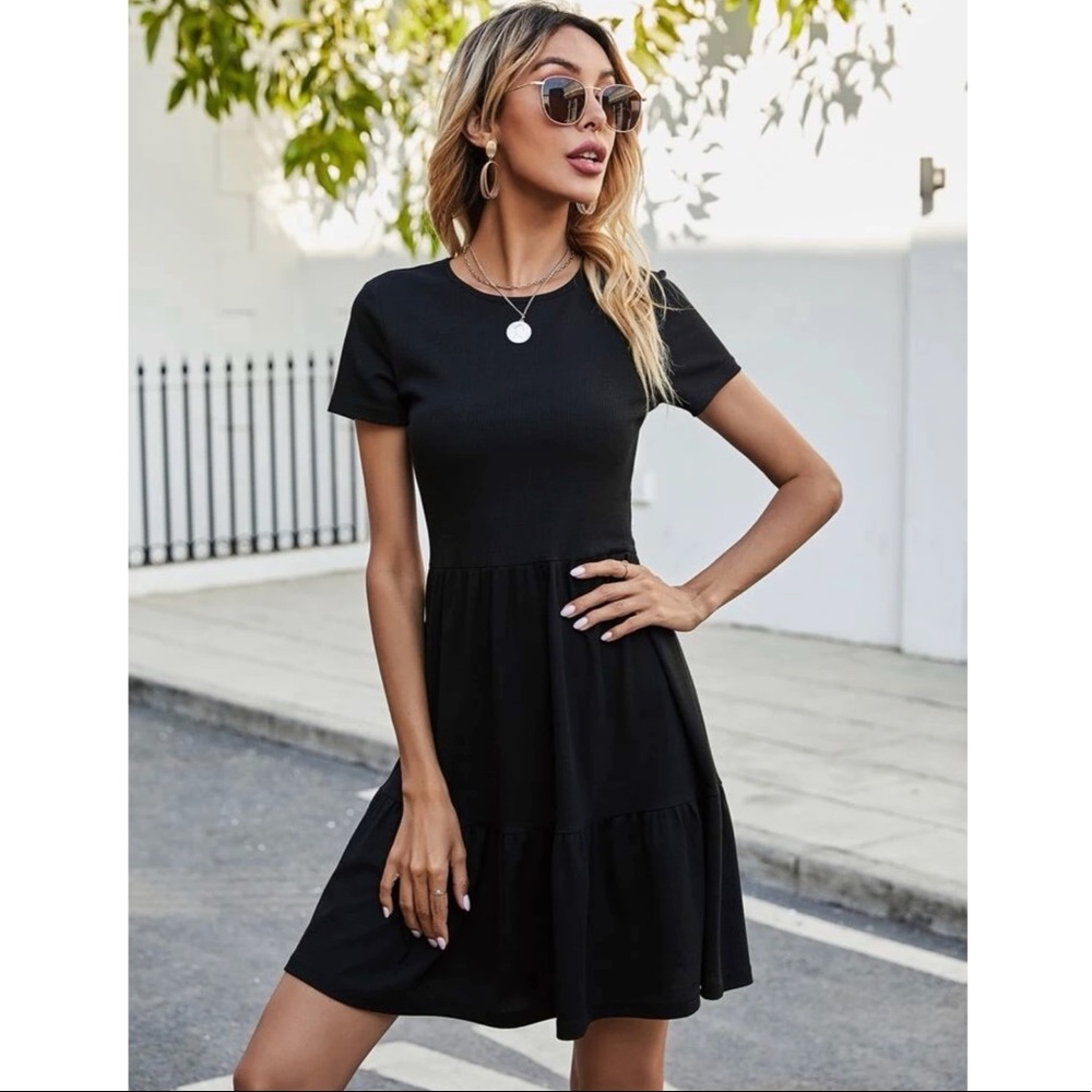 SOLD ✨NEW✨Solid Rib-knit Ruffle Hem Dress